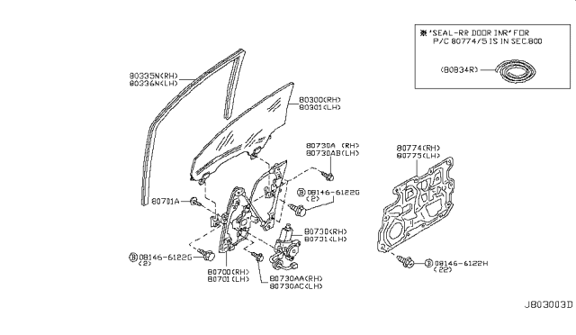 2006 Infiniti G35 Glass Run Rubber-Front Door,RH Diagram for 80330-AL51A