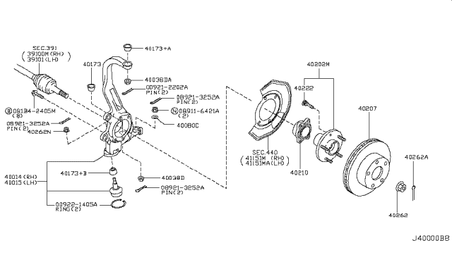 2005 Infiniti G35 Front Wheel Bearing Assembly Diagram for 40210-AL800