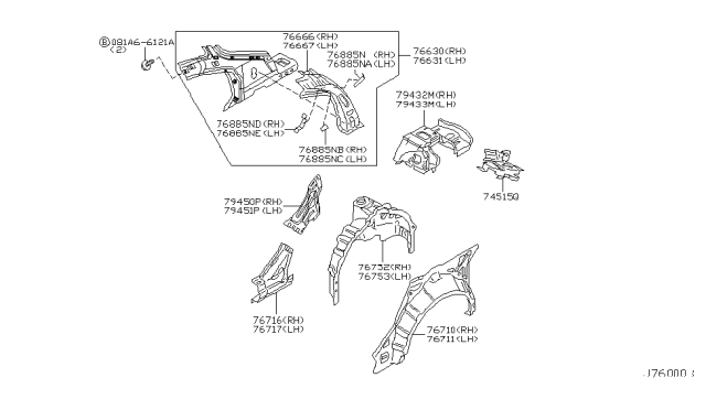 2003 Infiniti G35 Reinforce-Rear Pillar,Inner RH Diagram for 76666-AM800