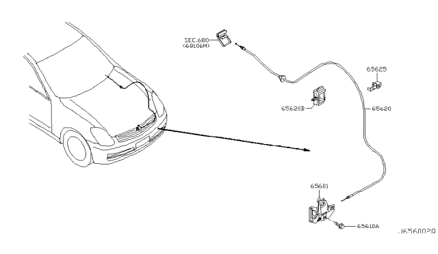 2004 Infiniti G35 Hood Lock Male Assembly Diagram for 65601-AC700