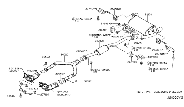 2005 Infiniti G35 Mounting-Exhaust,Rubber Diagram for 20651-AF400