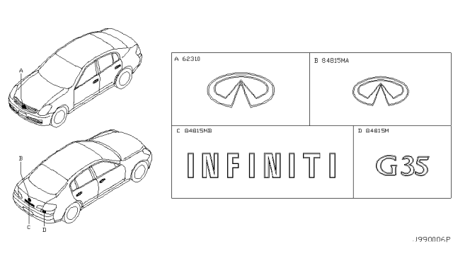 2003 Infiniti G35 Emblem & Name Label Diagram 2