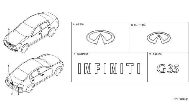 2003 Infiniti G35 Coupe Emblem & Name Label Diagram 2