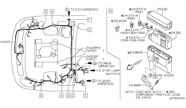2004 Infiniti G35 Harness Assy-Engine Room Diagram for 24012-AC800