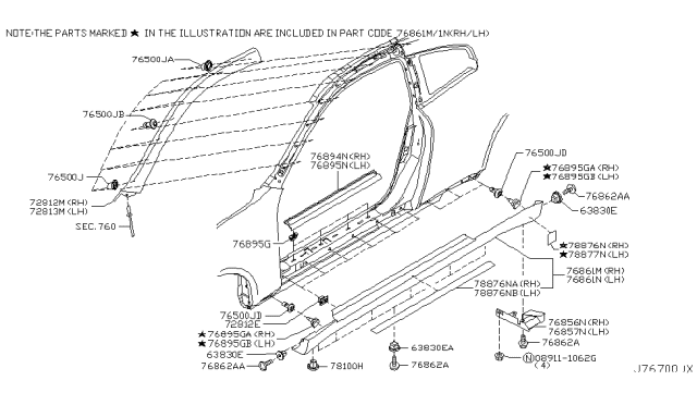 2005 Infiniti G35 Finisher-Front Pillar RH Diagram for 76836-AM815