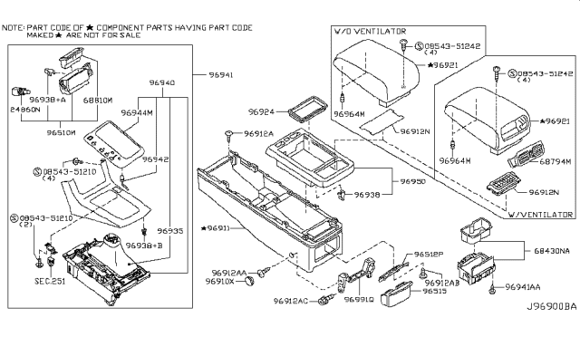 2007 Infiniti G35 Console Box Lid Diagram for 96920-AC80C