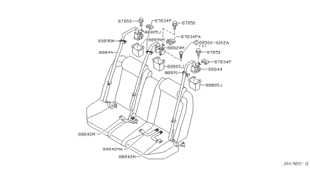 2004 Infiniti G35 Belt Assy-Rear Seat Buckle Diagram for 88842-AC704