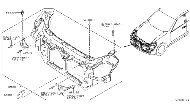 2004 Infiniti G35 Seal - Radiator Core, Center Diagram for 62544-AM610