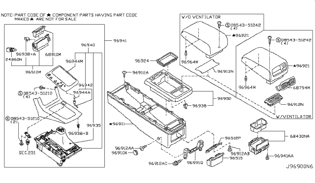 2006 Infiniti G35 Console Box Lid Diagram for 96920-AC711