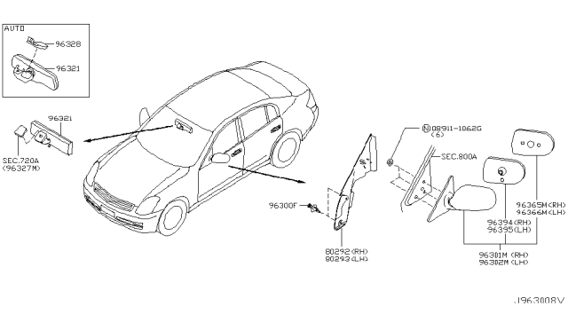 2007 Infiniti G35 Glass-Mirror,LH Diagram for 96366-AM700