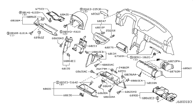 2003 Infiniti G35 Coupe Instrument Panel,Pad & Cluster Lid Diagram 4