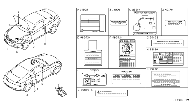 2005 Infiniti G35 Caution Plate & Label Diagram 3