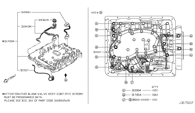 2006 Infiniti G35 Control Blank Valve Assembly Without Programming Diagram for 31705-91X7C