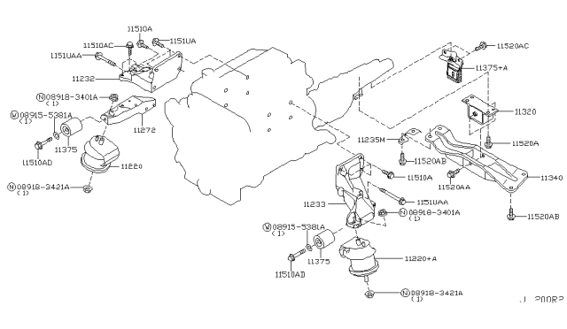 2005 Infiniti G35 Engine & Transmission     Mounting Diagram 1