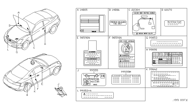 2005 Infiniti G35 Coupe Caution Plate & Label Diagram 1