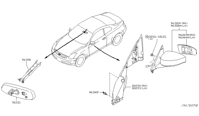 2003 Infiniti G35 Mirror Assy-Inside Diagram for 96321-AM610