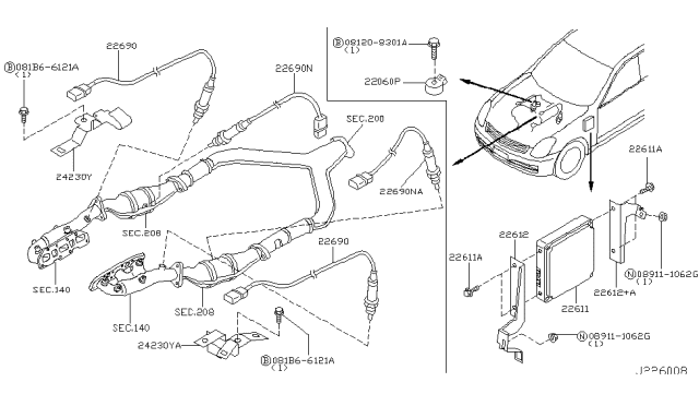 2004 Infiniti G35 Engine Control Module Diagram for 23710-AM607