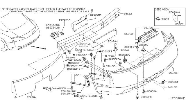 2006 Infiniti G35 Reinforce-Inner Rear Bumper Center Diagram for 85032-AC700