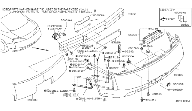 2005 Infiniti G35 Rear Bumper Diagram 1