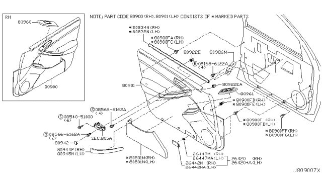 2004 Infiniti G35 Cap-Armrest Diagram for 80942-AL502