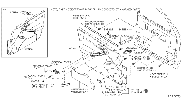 2004 Infiniti G35 Seal Assembly Front Door Inside R Diagram for 80834-AM800