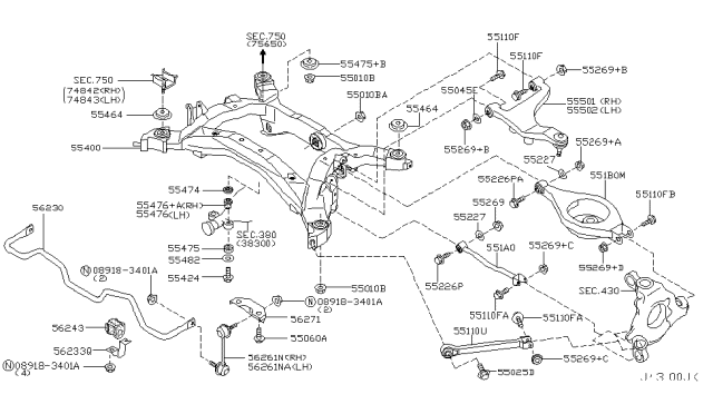 2005 Infiniti G35 STOPPER-Member Mounting,Upper Diagram for 55464-AG810