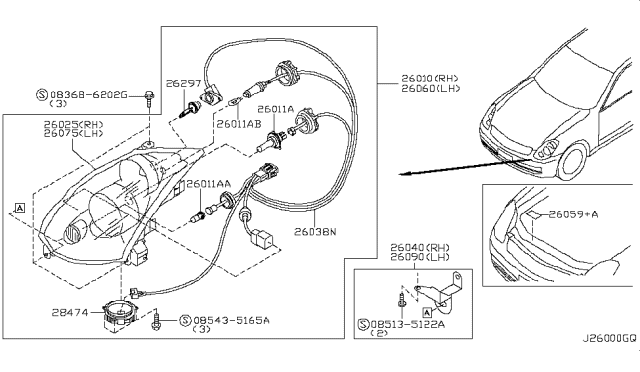 2005 Infiniti G35 Harness Assembly-Head Lamp Diagram for 26033-AC800