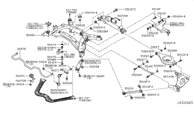 2005 Infiniti G35 Rear Suspension Front Lower Link Complete Diagram for 551A0-AL500