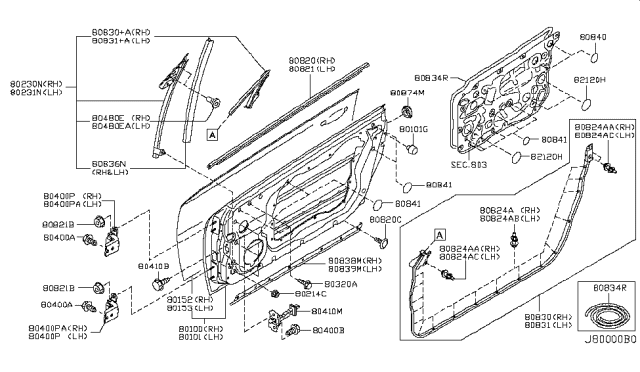 2007 Infiniti G35 Seal-Front Door PARTING,R Diagram for 80838-AM90C