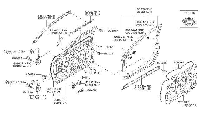 2004 Infiniti G35 Front Door Panel & Fitting Diagram 2