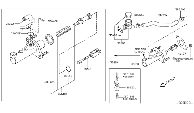 2005 Infiniti G35 Piston Kit-Clutch Master Cylinder Diagram for 30611-5N325