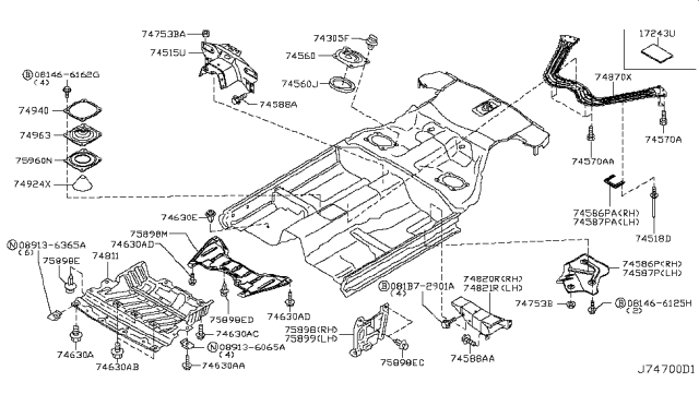 2005 Infiniti G35 Extension-Rear Floor,Front Diagram for 74515-AM800