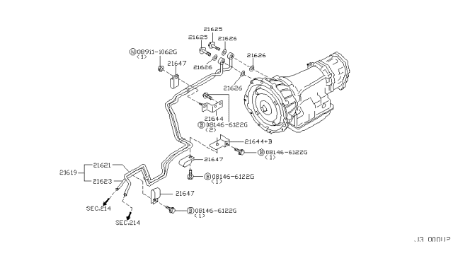 2004 Infiniti G35 Tube Assy-Oil Cooler Diagram for 21623-AM601