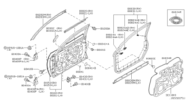 2003 Infiniti G35 Moulding-Front Door Sash,Front LH Diagram for 80283-AL500