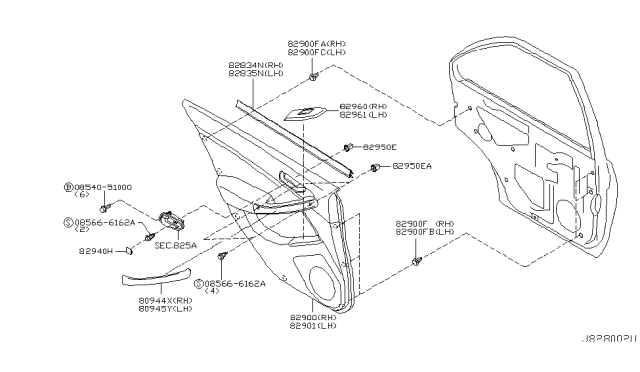 2004 Infiniti G35 Rear Door Trimming Diagram 1