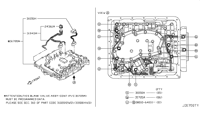 2005 Infiniti G35 Control Blank Valve Assembly Without Programming Diagram for 31705-91X9A