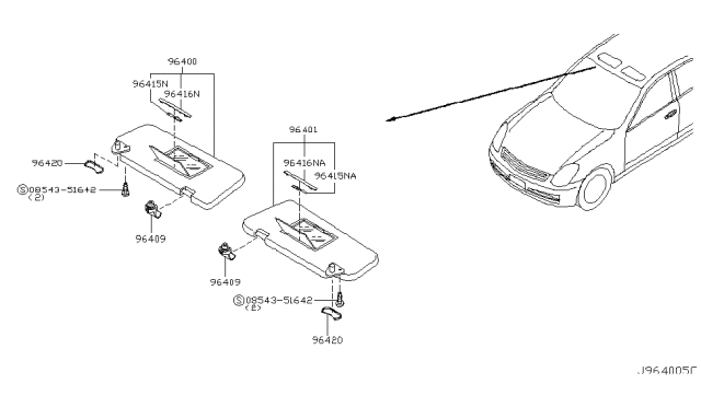 2004 Infiniti G35 Cover-SUNVISOR Diagram for 96420-AR002