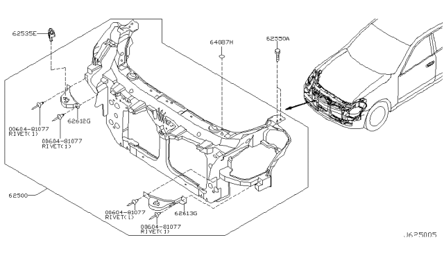 2005 Infiniti G35 Front Apron & Radiator Core Support Diagram 4