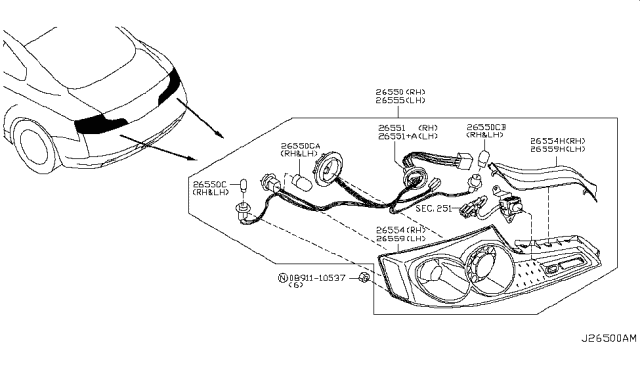 2005 Infiniti G35 Harness Assembly-Rear Combination Diagram for 26551-CM40A