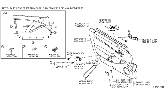 2005 Infiniti G35 Front Door Trimming Diagram 1