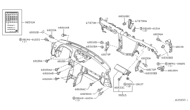 2003 Infiniti G35 Coupe Instrument Panel,Pad & Cluster Lid Diagram 1