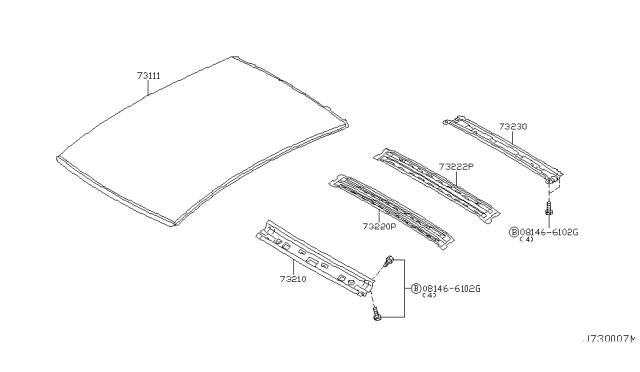 2007 Infiniti G35 Rail-Rear Roof Diagram for 73230-AM800