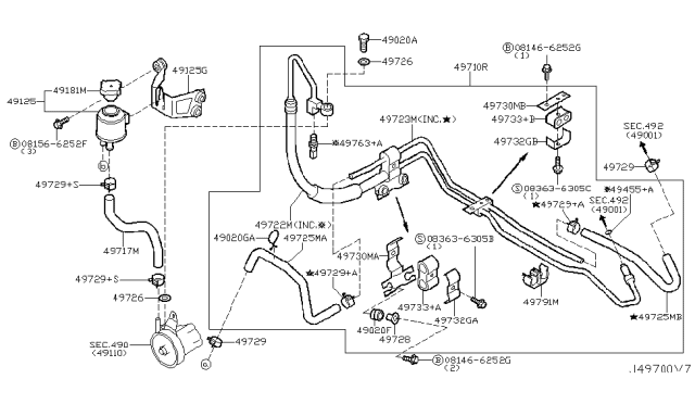 2004 Infiniti G35 Power Steering Hose & Tube Set Diagram for 49710-AM701