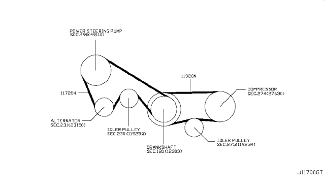 2007 Infiniti G35 Fan,Compressor & Power Steering Belt Diagram 2