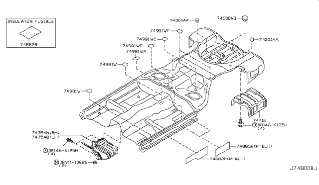 2006 Infiniti G35 Insulator-Front Floor,Rear Diagram for 74854-AC500