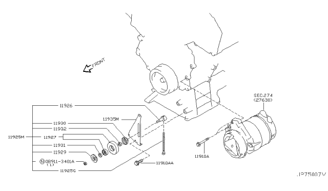 2004 Infiniti G35 Compressor Mounting & Fitting Diagram 2