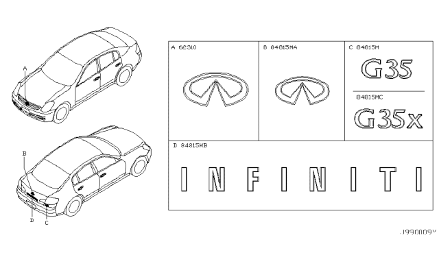 2005 Infiniti G35 Trunk Lid Emblem Diagram for 84895-AM600