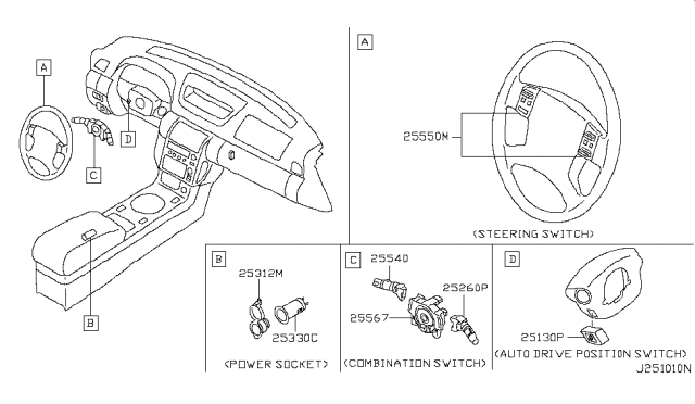 2007 Infiniti G35 Combination Switch Body Diagram for 25567-CM35A