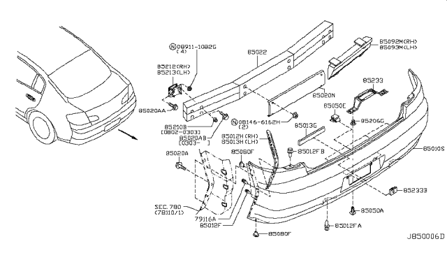 2003 Infiniti G35 Rear Bumper Diagram 3