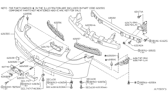 2004 Infiniti G35 Protector-Front Bumper Diagram for 62030-AM600